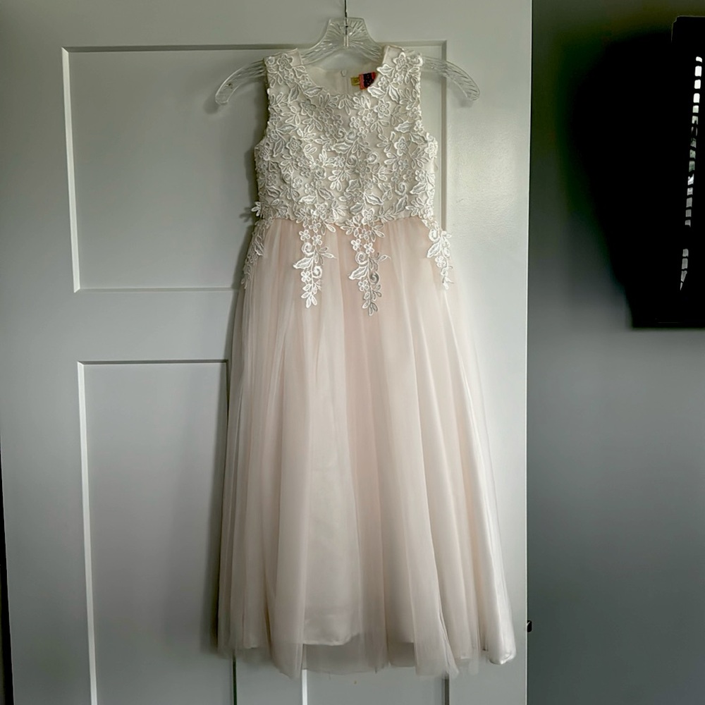 Lace Flower Girl Wedding, Formal, Communion Pink Bow Dress